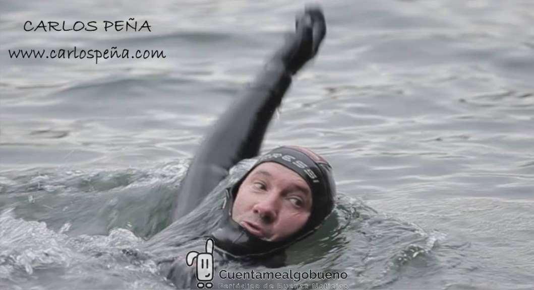 Nuevo reto del nadador Carlos Peña en el Ebro (Navarra)