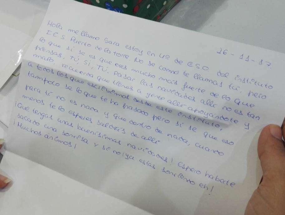 Carta escrita por Sara, alumna de 4º de la ESO del IES Puerto de la Torre